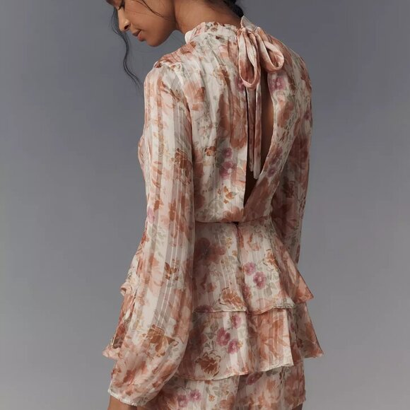 Endless Rose Water Color Floral Open Back Long Sleeve Romper - Small - Picture 3 of 5